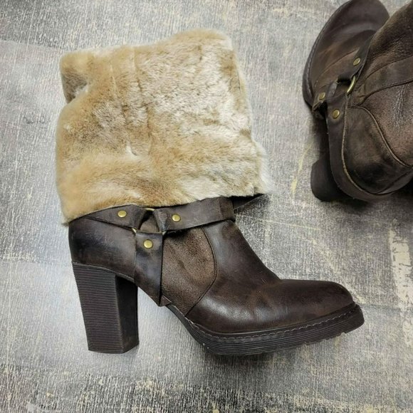 STETSON Fur Lined Leather Harness Tall Chunky High Heel Boots - Picture 7 of 10